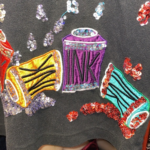 North Spirt petites Long sleeve shirt warm design sequins with INk bottles tatto - Picture 4 of 8